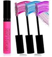UV Glow Colored Mascara - 3 Pcs Pink, Blue, Purple Longlasting Waterproof Tubing Mascara for Eyel...