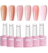 FZANEST Gel Nail Polish Jelly Nude Set,Sheer Natural Milky Pink 6 Colors Gel Polish Nail Kit Soak...