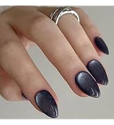 GLAMERMAID Black Aurora Press on Nails Short Almond, Handmade Gel Dark Ombre Crush Fake Nails, Ma...