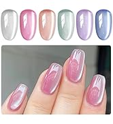 MIZHSE Cat Eye Gel Nail Polish: 6 Colors Ceramic Moonlight Magnetic Gel Polish Set with Magnet St...