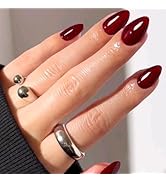 GLAMERMAID Dark Red Press On Nails Short Almond, Christmas Handmade Soft Jelly Gel Nail Tips Deep...