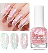 MIZHSE Nail Polish: 15Ml Mermaid Pearl Nail Polish Pink Aurora Sequins Effect Nail Polish, Finger...