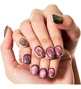 GLAMERMAID Press on Nails Extra Short Squoval, Halloween Handmade Shinny Party Red Cat Eye Gel Na...