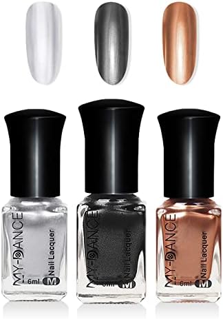 LOKFAR 3 Colors Mirror Metallic Nail Polish Set, Metallic Chrome Quick Dry Nail Art Polish - Bright and Shiny Finish, Long-Lasting Mirror Shine Effect 6 ml/Bottle -#A