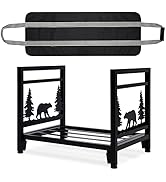 MYFIREPLACEDIRECT Firewood Rack with Log Bag Indoor Fireplace Log Holder Outdoor Wood Storage Log...