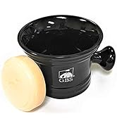 G.B.S Heavy Duty Black Ceramic Shaving Bowl/Mug Strong Pommel Handle -3 Oz All Natural Handle Nat...