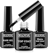 MIZHSE Gel Top and Base for Gel Nail Polish, No Wipe Matte & Shiny Top Coat, Long Lasting Salon Q...