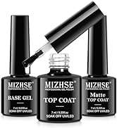 MIZHSE Gel Top and Base for Gel Nail Polish, No Wipe Matte & Shiny Top Coat, Long Lasting Salon Q...