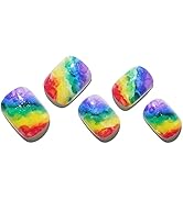 GLAMERMAID Press on Nails Extra Short Squoval, Spring Summer Colorful Ombre Rainbow Glue on Gel N...