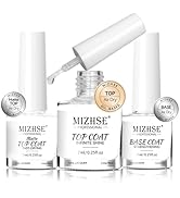 MIZHSE Base and Top Coat Nail Polish Set, 3 Pcs Quick Dry Base Coat Matte Top Coat Non Gel, Air D...