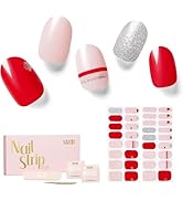 NAILOG Valentines Semi Cured Gel Nail Strips 34 pcs, Buy 2 Get 1 UV Lamp, Salon-Quality Gel Nail ...
