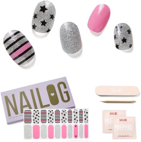 NAILOG Semi Cured Gel Nail Strips (20 Extra Long Polish Stickers/Wraps) │ Glossy & Long Lasting Soft Gel Finishing│A Rock Song