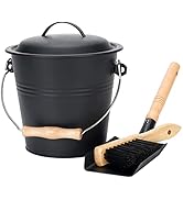 MINI Ash Bucket with Lid, 1.5-Gallon Pail with Shovel and Hand Broom, Metal Bucket Coal and Ash C...