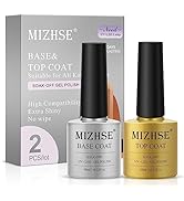 MIZHSE Gel Base and Top Coat, No Wipe Top Coat and Base Coat Set Glossy Finish Soak Off UV LED Na...