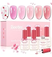 Beetles Rubber Base Gel Nail Polish with Gel Top Coat Pink & Red Heart Shape, Valentine Limited 5...