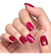 GLAMERMAID Hot Pink Press on Nails Short Square, Handmade Magnet Cat Eyes Glitter Jelly Gel Fake ...