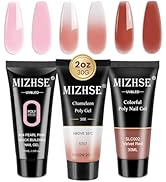 MIZHSE Poly Nail Gel Set, 3 Colors Nail Extension Gel kit U V Builder Gel for Enhancement Beginne...