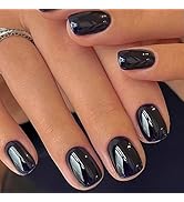 GLAMERMAID Extra Short Press on Nails - Pure Black Fake Nails Short Squoval, Natural Round Square...