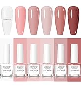 MIZHSE Nail Polish Set: Regular Nail Polish 6 Classic Nude Colors Collection Milky White Nude Pin...