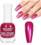 MIZHSE Chrome Nail Polish, Rose Red Mirror Nail Polish for Nail Art, Long-lasting Mirror Metalli...