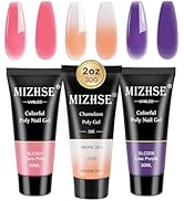 MIZHSE 3 Colors Poly Nail Gel, Pink Color Changing Nude Purple Nail Extension Gel kit U V Builder...