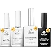 Beetles Gel Base and Top Coat Set with Protein Nail Dehydrator and Primer, 4 Pcs 15ml Extra Gloss...
