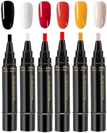 Nail Polish Pens Set, 6 Colors Gel Nail Varnish Pens Set Quick Dry, 8ML No UV Lamp Nails Art Pen Kit for Women Girl, Long Lasting Gel Nails Polish Pen Kit, for Manicure Beginners