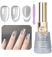 MIZHSE Cat Eye Gel Nail Polish 12mL Silver Moonlight Cat Eye Nail Polish Glitter Velvet Smooth Ca...