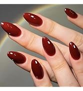 GLAMERMAID Cherry Red Press on Nails Medium Almond, Handmade Jelly Soft Gel Dark Red Glue on Nail...