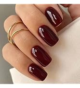 GLAMERMAID Burgundy Press on Nails Medium Square Christmas Dark Red Handmade Jelly Soft Gel Fake ...
