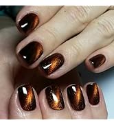 GLAMERMAID Magnet Dark Red Press on Nails Extra Short Squoval, Handmade Jelly Gel Cat Eye Fake Na...