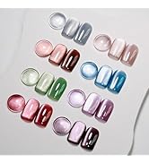 MIZHSE Cat Eye Gel Nail Polish, 8 Colors Ceramic Magnetic Gel Polish Set with Magnet Stick, Cryst...