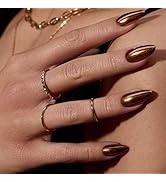 GLAMERMAID Chrome Gold Press on Nails Short Almond- Metal Handmade Gel Fake Nails Medium Oval Fal...