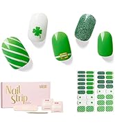 NAILOG Green Semi Cured Gel Nail Strips for St. Patrick's Day, 34pcs Salon-Quality Irish Pride Na...