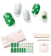 NAILOG Semi Cured Gel Nail Strips for St. Patrick's Day (20 Extra Long Green Stickers/Wraps) | Gl...