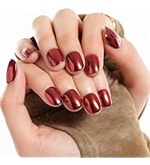 GLAMERMAID Press on Nails Extra Short Squoval, Dark Red Handmade Chrome Gel Glue on Nails, 24 Pcs...