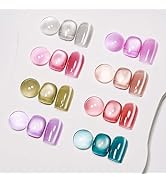 MIZHSE Cat Eye Gel Nail Polish: 8 Colors Ceramic Magnetic Gel Polish Set with Magnet Stick, Cryst...