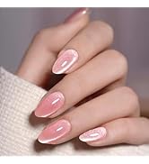 GLAMERMAID Pink Press on Nails Short Almond, Handmade Magnet Cat Eyes Jelly Gel Fake Nail Kits, O...