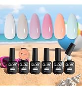 GLOSS Neutral Gel Nail Polish Set | 6 Pcs with off White, Milky White, Nude Pink, Pale Pink, Ligh...