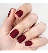 GLAMERMAID Short Squoval Fall Press on Nails, Dark Red Fake Nail Medium Glue on Nail, Burgundy Sh...