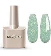 MAYCHAO 15ML Light Green Glitter Gel Nail Polish 1Pc Green Shimmer Gel Polish Soak Off UV LED Nai...