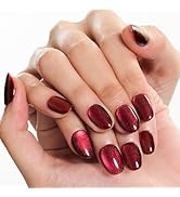 GLAMERMAID Press on Nails Short Oval, Summer Handmade Red Cat Eyes Gel Nails Polish Glue on Nails...