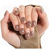 GLAMERMAID Press on Nails Extra Short Squoval, Fall Brown Glitter Glue on Gel Nails, 24Pcs Glossy...