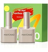 MAYCHAO 2 Pcs 15ml Gel Top and Base Coat Set, Clear Base and No Wipe Shiny Top Coat Gel Nail Poli...