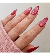 GLAMERMAID Dark Red Press on Nails Short Almond, Handmade Magnet Cat Eyes Jelly Gel Fake Nail Set...