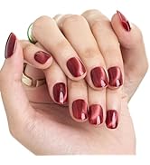 GLAMERMAID Press on Nails Extra Short Squoval, Christmas Handmade Red Sidelight Cat Eye Gel Nails...