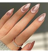 GLAMERMAID Nude Pink Magnet Cat Eye Press on Nails Short Almond, Handmade Jelly Gel Fake Nail Kit...