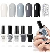 GELLEN Nail Polish Set, Quick Dry Natural Traditional Regular Nail Polish Black White Gray Glitte...