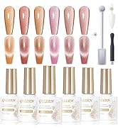 Gellen Glitter Cat Eye Gel Nail Polish Set with Magnet, 6 Colors Elegant Pink Gold Gel Polish Kit...