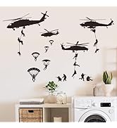 SUPERDANT Soldier Landing Wall Decals Helicopter Wall Stickers Parachute Wallpaper Decor Vinyl De...